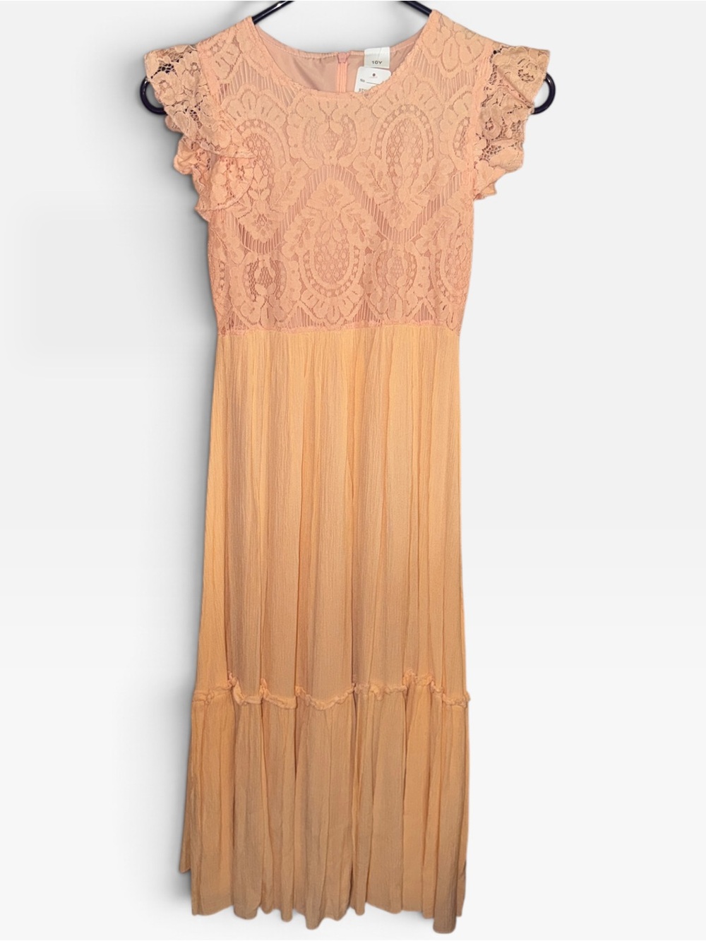 Girls Peach Lace Bodice Maxi Dress - Brand:unknown